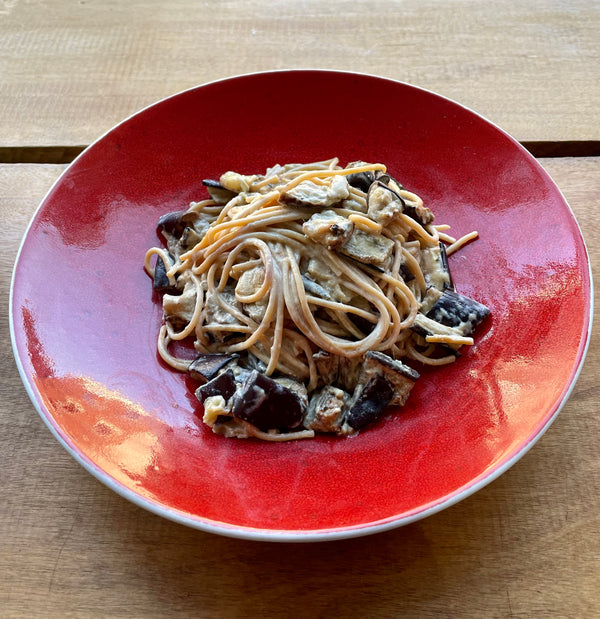 Spaghettis aux aubergines rôties et beurre de miso